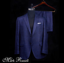 Load image into Gallery viewer, Navy Windowpane Silk Linen Blend Suit
