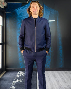 Navy Jacquard Bomber Suit