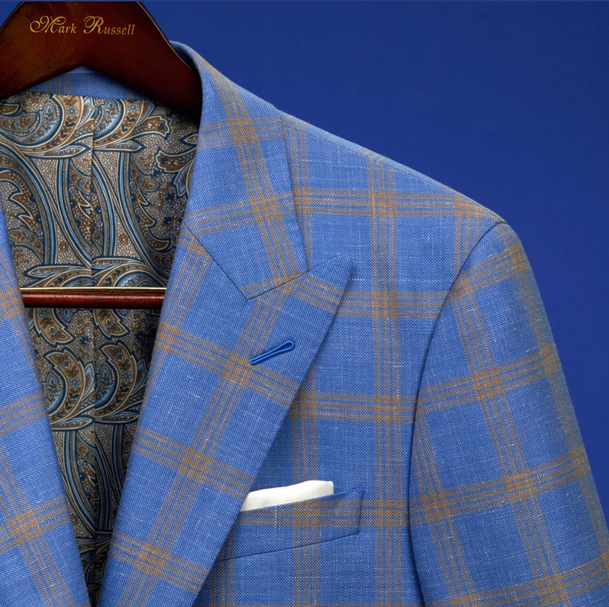 Blue with Gold Windowpane Suit – Mark Russell Custom Clothing
